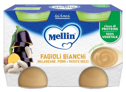 MELLIN OMOGENEIZZATO FAGIOLI BIANCHI E MELANZANE 2 PEZZI DA 130 G - Farmaspeed