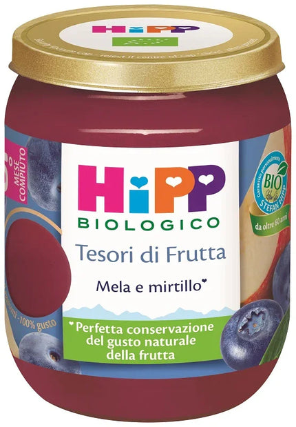 HIPP TESORI FRUTTA MELA MIRTILLO 160 G - Farmaspeed