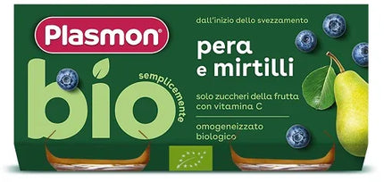 PLASMON OMOGENEIZZATO BIO PERA MIRTILLI 2 VASETTI X 80 G - Farmaspeed