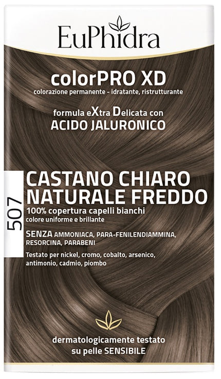 EUPHIDRA COLORPRO XD 507 CASTANO CHIARO NATURALE F COLORE + ATTIVANTE + BALSAMO + CUFFIA + GUANTI
