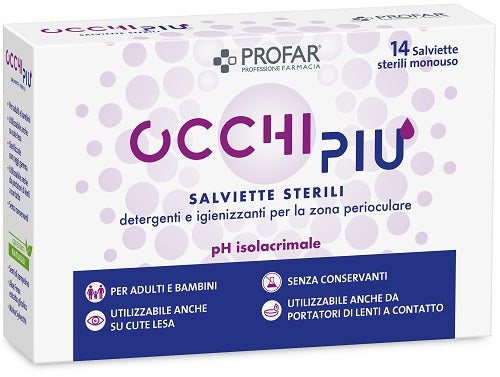 PROFAR OCCHIPIU' STERILE CLEANSING AND SANITIZING WIPES FOR THE PERIOCULAR AREA 14 PIECES