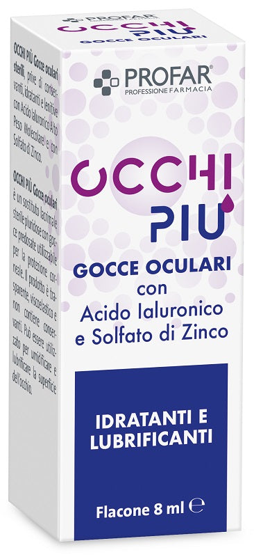 PROFAR OCCHIPIU' MULTIDOSE EYE DROPS WITH HYALURONIC ACID AND ZINC SULFATE MOISTURIZING AND LUBRICATING 8 ML
