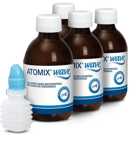 ATOMIX WAVE DISPOSITIVO PER IGIENE RINOFARINGEA ATOMIX SOLUZIONE SALINA 4 FLACONI DA 250 ML - Farmaspeed