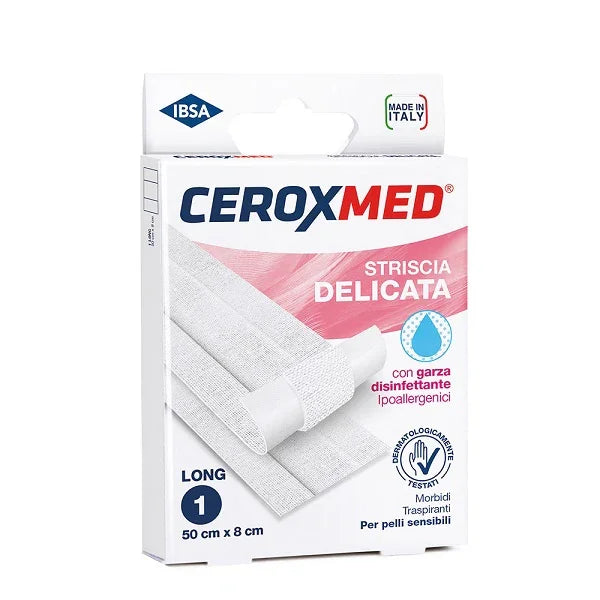 STRISCIA DELICATA CEROXMED CON GARZA DISINFETTANTE IPOALLERGENICA PER PELLI SENSIBILI 50X8CM 1 PEZZO - Farmaspeed
