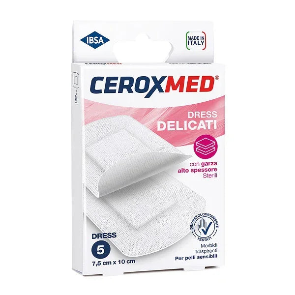 DRESS DELICATI CEROXMED CON GARZA ALTO SPESSORE PER PELLI SENSIBILI 7,5X10CM 5 PEZZI - Farmaspeed