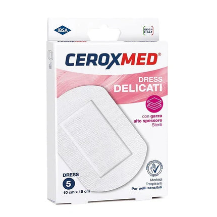 DRESS DELICATI CEROXMED CON GARZA ALTO SPESSORE PER PELLI SENSIBILI 10X15CM 5 PEZZI - Farmaspeed
