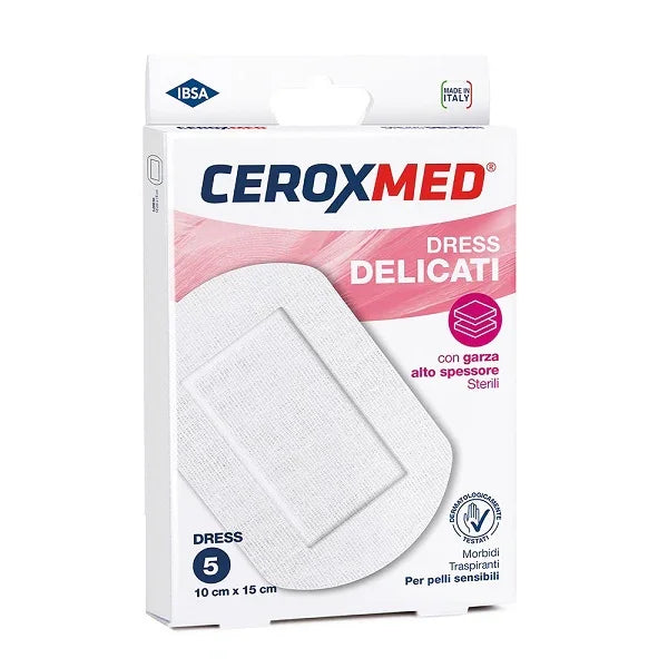 DRESS DELICATI CEROXMED CON GARZA ALTO SPESSORE PER PELLI SENSIBILI 10X15CM 5 PEZZI - Farmaspeed