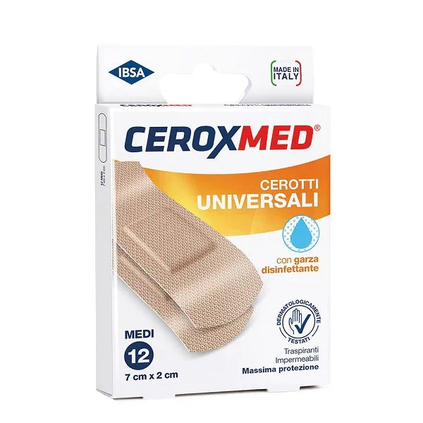 CEROTTI UNIVERSALI CEROXMED CON GARZA DISINFETTANTE MEDI 7X2CM 12 PEZZI - Farmaspeed