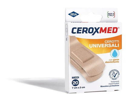 CEROTTI UNIVERSALI CEROXMED CON GARZA DISINFETTANTE MEDI 7X2CM 20 PEZZI - Farmaspeed