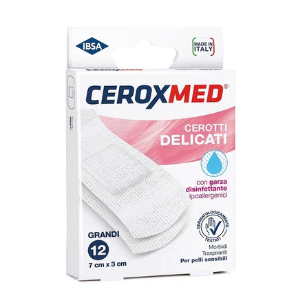 CEROTTI DELICATI CEROXMED CON GARZA DISINFETTANTE PER PELLI SENSIBILI 7X3CM 12 PEZZI - Farmaspeed