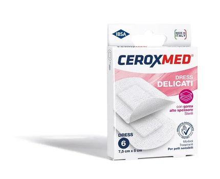 DRESS DELICATI CEROXMED CON GARZA ALTO SPESSORE PER PELLI SENSIBILI 7,5X5CM 6 PEZZI - Farmaspeed