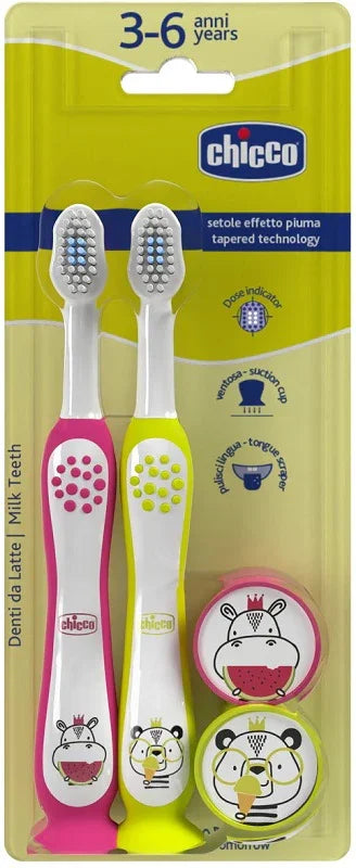 CHICCO SPAZZOLINO 3-6 YEARS DOPPIO ROSA-GIALLO - Farmaspeed