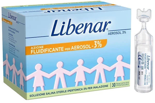 SOLUZIONE SALINA IPERTONICA 3% LIBENAR PER INALAZIONE CON AEROSOL 30 FLACONCINI MONOUSO X 4 ML - Farmaspeed