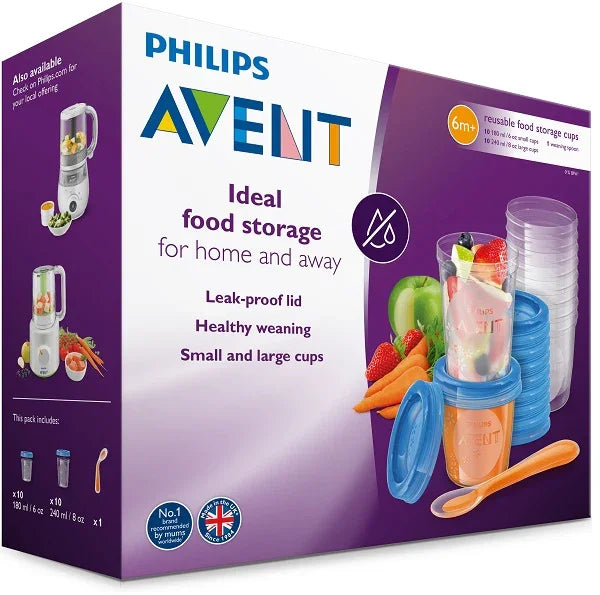 AVENT SET 10 VASETTI CONSERVALATTE 180ML + 10 VASETTI CONSERVALATTE 240ML + 20 COPERCHI + CUCCHIAINO - Farmaspeed