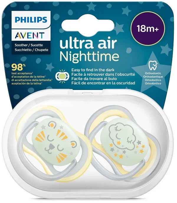 AVENT ULTRA AIR NIGHTTIME CIUCCIO ORTODONTICO 18 MESI+ 2 PEZZI - Farmaspeed
