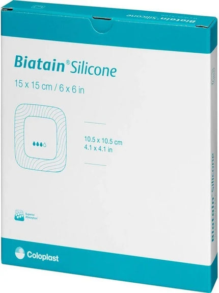 MEDICAZIONE BIATAIN IN SCHIUMA DI POLIURETANO CON BORDO ADESIVO IN SILICONE 15X15 CM 5 PEZZI - Farmaspeed