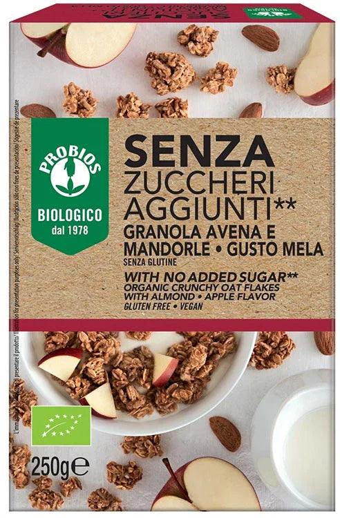 PROBIOS GRANOLA SENZA ZUCCHERI AGGIUNTI AVENA E MANDORLA E MELA SENZA GLUTINE 250 G - Farmaspeed