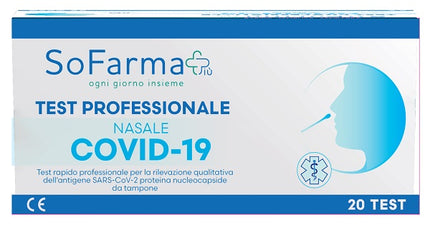 TEST ANTIGENICO RAPIDO COVID-19 NASALE RILEVAZIONE QUALITATIVA ANTIGENI SARS-COV-2 IN TAMPONI NASALI 20 PEZZI USO PROFESSIONALE SOFARMAPIU'
