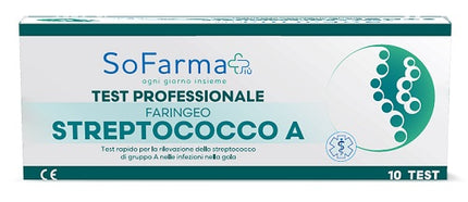 TEST RAPIDO FARINGEO STREPTO A RILEVAZIONE ANTIGENE STREPTOCOCCO A SU TAMPONE FARINGEO MEDIANTE IMMUNOCROMATOGRAFIA PROFESSIONALE 10 PEZZI SOFARMAPIU'