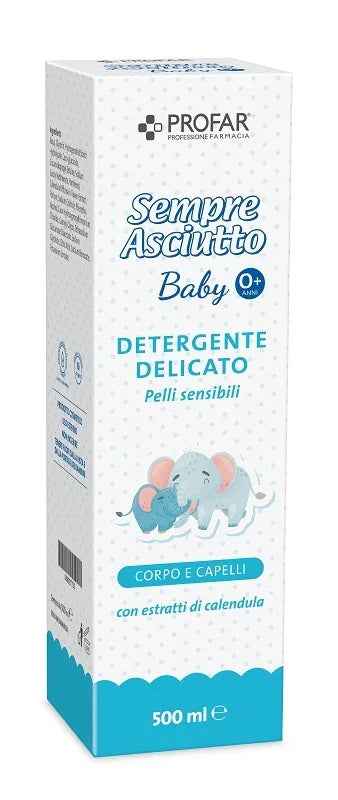 PROFAR SEMPRE ASCIUTTO DETERGENTE DELICATO CORPO CAPELLI BABY 500 ML - Farmaspeed