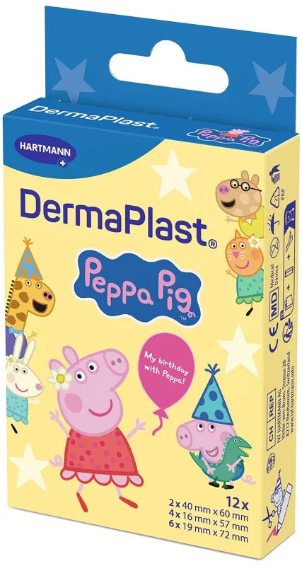 CEROTTO PICCOLE FERITE DERMAPLAST PEPPA PIG 2 PEZZI DA 40X60 MM + 4 PEZZI DA 16X57 MM + 6 PEZZI DA 19X72 MM - Farmaspeed