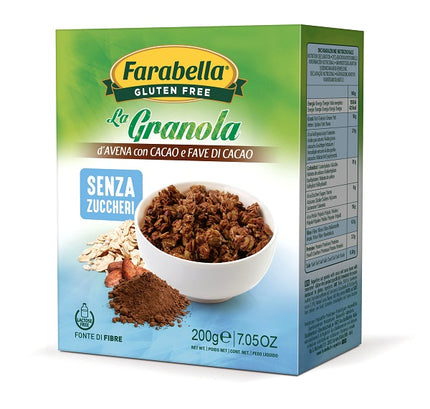 FARABELLA GLUTEN FREE OAT GRANOLA WITH COCOA AND COCOA BEANS SUGAR FREE LACTOSE FREE 200 G