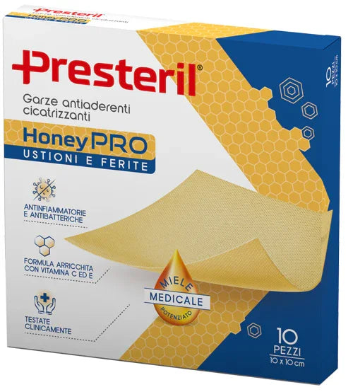 GARZA ANTIADERENTE CICATRIZZANTE PRESTERIL HONEYPRO 10X10 CM 10 PEZZI - Farmaspeed