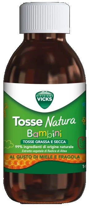 VICKS TOSSE NATURA BAMBINI TOSSE GRASSA E SECCA GUSTO MIELE E FRAGOLA 140 ML - Farmaspeed