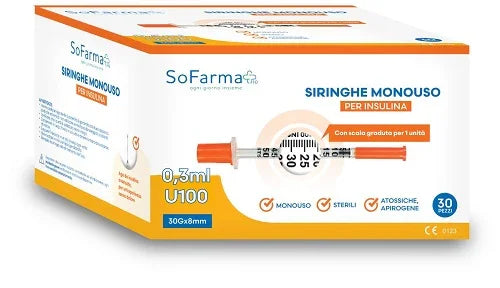 SIRINGA PER INSULINA 0,3 ML 30 PEZZI SOFARMAPIU' - Farmaspeed