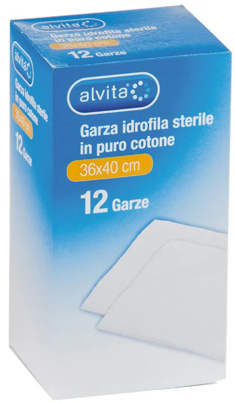 GARZA IDROFILA IN PURO COTONE ALVITA 36X40CM 12 PEZZI - Farmaspeed