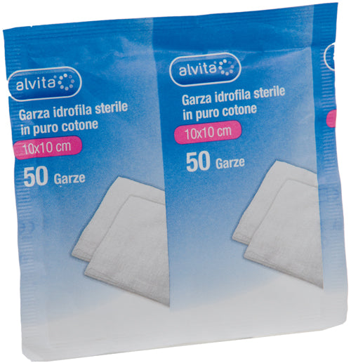 GARZA IDROFILA IN PURO COTONE ALVITA 10X10CM 50 PEZZI