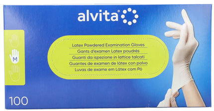 ALVITA LATEX POWDERED INSPECTION GLOVES M 100 PIECES