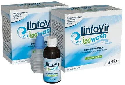 SOLUZIONE SALINA ISOTONICA LINFOVIR ISOWASH 2 ASTUCCI DA 8 FLACONI DA 60 ML - Farmaspeed