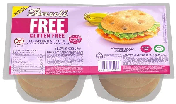 BAULI FREE FOCACCINE OLIO EXTRA VERGINE OLIVA 4 PEZZI DA 75 G - Farmaspeed