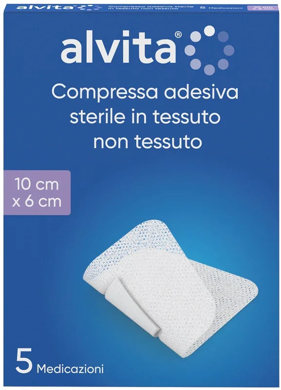 GARZA COMPRESSA ADESIVA ALVITA TNT 10X6CM 5 PEZZI - Farmaspeed