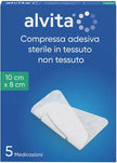 GARZA COMPRESSA ADESIVA ALVITA TNT 10X8CM 5 PEZZI - Farmaspeed