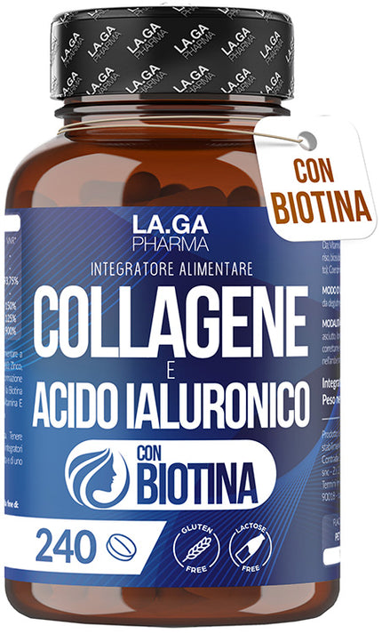 LAGA PHARMA COLLAGENE ACIDO IALURONICO BIOTINA 240 COMPRESSE SENZA GLUTINE E LATTOSIO