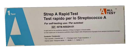 TEST ANTIGENICO RAPIDO ALLTEST STREP A RILEVAZIONE QUALITATIVA ANTIGENI STREPTOCOCCO A NEI CAMPIONI DI TAMPONE FARINGEO AUTO RACCOLTI