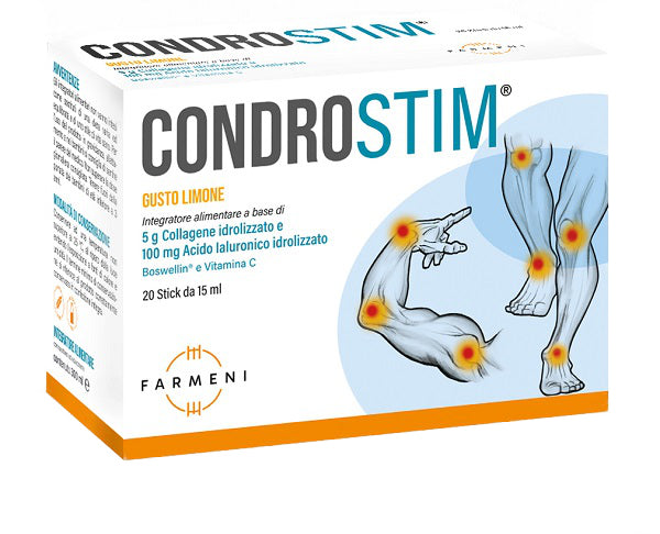 CONDROSTIM 20 STICS DA 15 ML GUSTO LIMONE CON ZUCCHERO CON EDULCORANTE SENZA GLUTINE SENZA LATTOSIO
