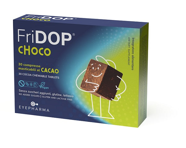FRIDOP CHOCO 30 COMPRESSE MASTICABILI CACAO CON EDULCORANTI SENZA ZUCCHERI AGGIUNTI SENZA GLUTINE SENZA LATTOSIO