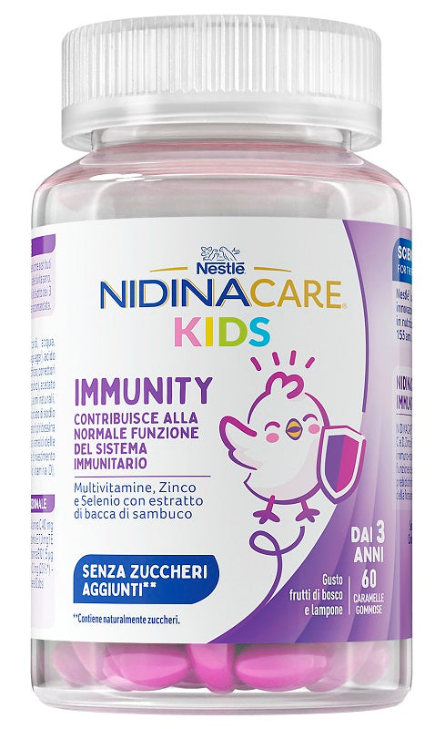 NIDINACARE KIDS IMMUNITY 60 CARAMELLE GOMMOSE GUSTO FRUTTI DI BOSCO E LAMPONE SENZA ZUCCHERI AGGIUNTI SENZA GLUTINE SENZA LATTOSIO