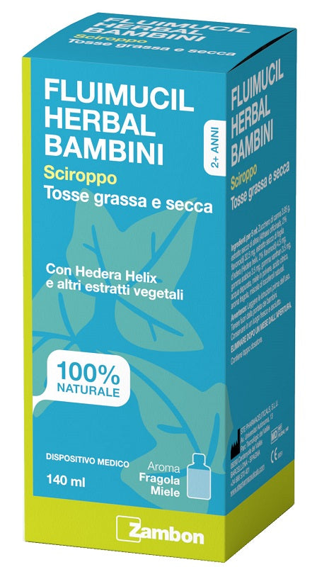 FLUIMUCIL HERBAL BAMBINI SCIROPPO TOSSE GRASSA E SECCA 140 ML AROMA FRAGOLA E MIELE SENZA GLUTINE SENZA LATTOSIO