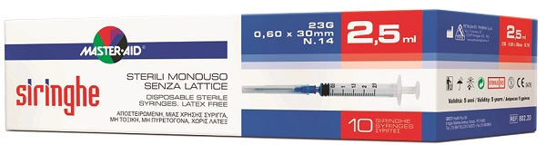 SIRINGHE VENIPUNTURA MASTER-AID 2,5 ML GAUGE 23 10 PEZZI