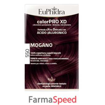 euphidra colorpro xd 550 mogano gel colorante capelli in flacone + attivante + balsamo + guanti