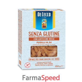 de cecco fusilli n.34 senza glutine con lenticchie rosse 250 g