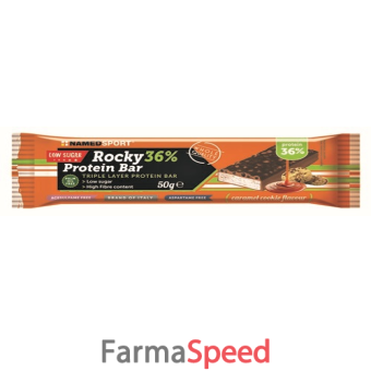 rocky 36% protein bar caramel cookie barretta 50 g