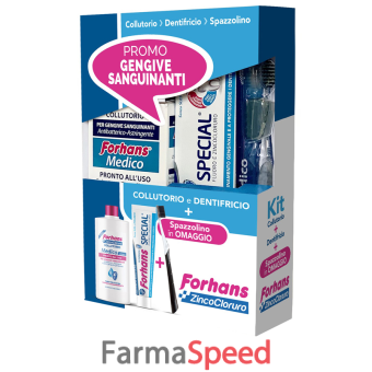 forhans kit gengive sanguinanti 1 forhans collutorio medico 250 ml + 1 forhans dentifricio special 75 ml + 1 forhans spazzolino medico in omaggio