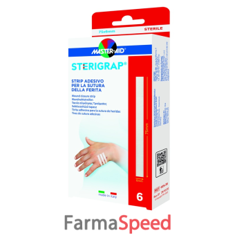 master-aid sterigrap strip adesivo sutura ferite 75x6 mm 6 pezzi