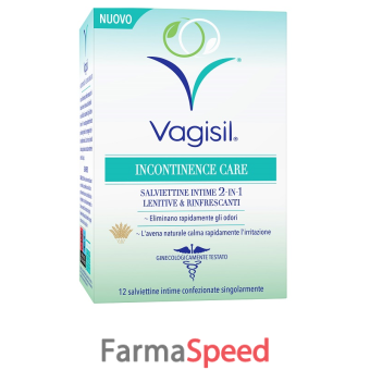 vagisil incontinence care salviettine intime 2in1 lenitive & rinfrescanti 12 pezzi