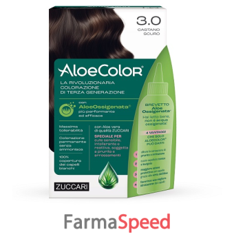 aloecolor 3,0 castano scuro tinta permanente capelli colore ad alta pigmentazione 50 ml + rivelatore aloeossigenata 75 ml + shampoo aloecare 15 ml + guanti